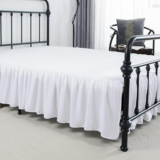 Bed Skirt Twin Size Ruffled Bed Skirt with Split Corners, 12 Inch Drop Dust Ruffle Bed Skirt with Platform, White