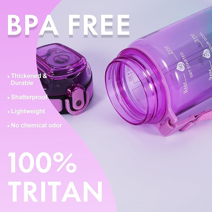 32 oz Water Bottle with Detachable Straw, Clear Motivational Water Bottles with Time to Drink, Tritan & BPA Free Sports Water Jug with Time Marker, Upgraded handle design