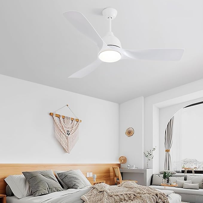 NicBex Ceiling Fan 54 Inch Indoor Modern Ceiling Fans with Lights and Remote Control Reversible Ceiling Fan with 3 ABS Blades and Double Finish for Living Room, Bedroom, White