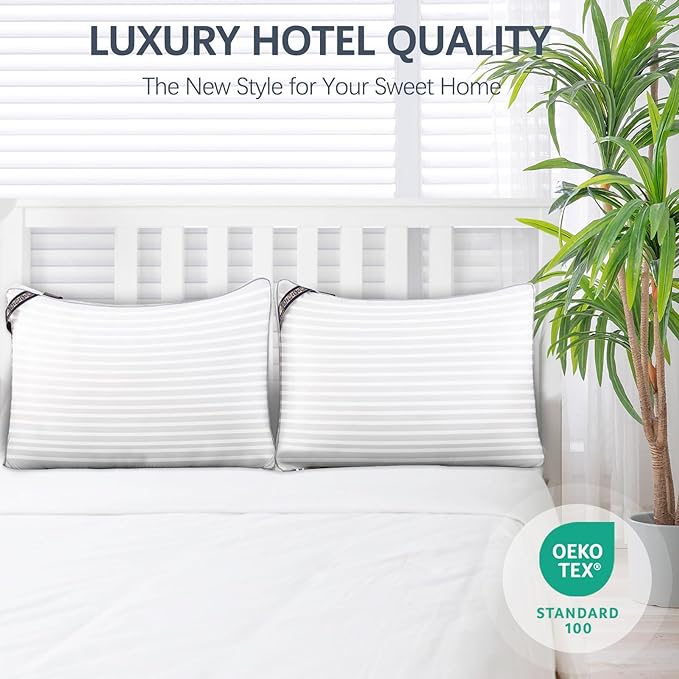 Luxury Hotel Collection Bed Pillows for Sleeping Standard Size Set of 2- Medium Firm Density for Back or Stomach Sleeper