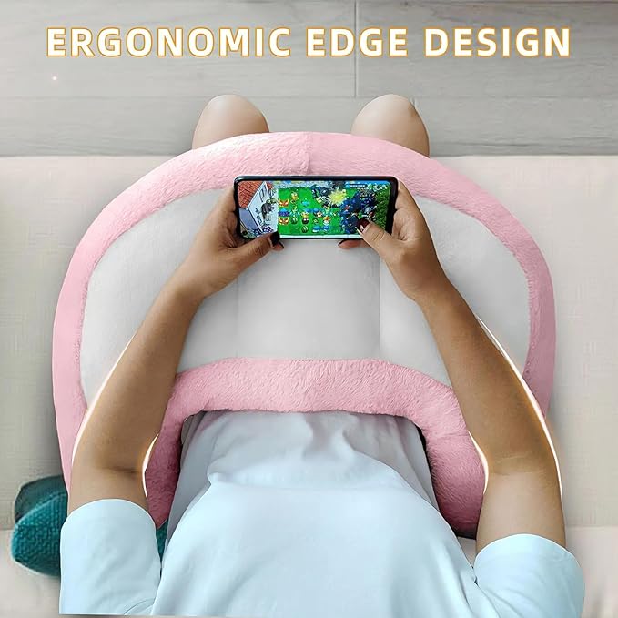 Reading Pillow Lap Pillow for Reading Gaming Pillow for Arms Crochet Pillow Provides Wrist & Elbow Support Suitable for Reading Gaming Working While Sitting on The Bed Floor or Sofa （Pink）