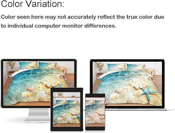 Bedbay King Comforter Set Beach Comforter Set King Size Ocean Comforter 4 Pieces Microfiber Soft Fluffy Comforter Blue Ocean Sea Shell Decor Turquoise Teal Comforter Set (Coastal, King)