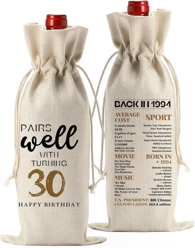 30th Birthday Gifts Women Men, Best Gifts for 30 Year Old Man Mom Dad Friends Wine Gift Bag, Wine Accessories Gifts Anniversary 30th Birthday Decorations Wine Bag Wine Bags for Wine Bottles Gifts