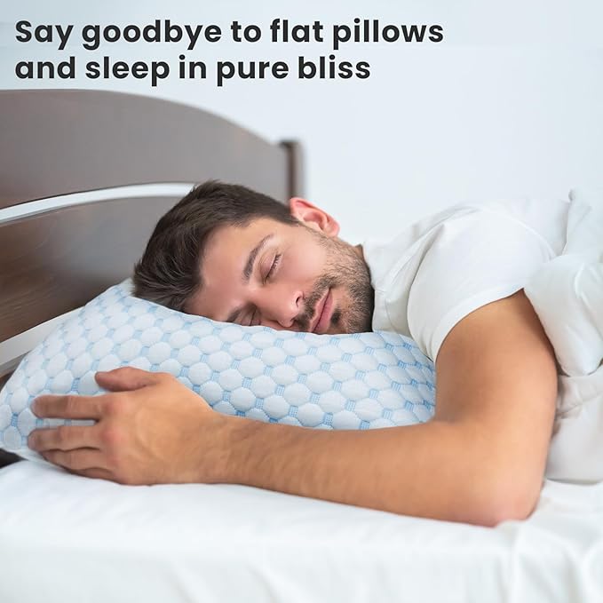 Shredded Memory Foam Pillows for Sleeping Side Sleeper Pillow Support Adjustable Bed Pillow Standard Pillow with 2 Extra Fill Blue