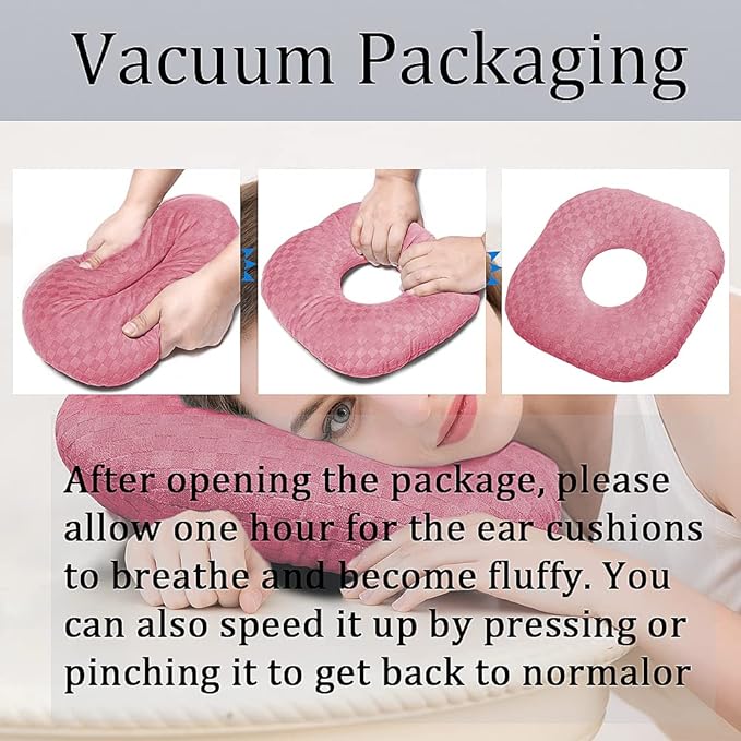 Ear Piercing Pillow for Side Sleepers, Pillow with an Ear Hole for CNH and Ear Pain Ear Inflammation Pressure Sores, O-Shaped Side Sleeping Pillow, Ear Guard Pillow(Pink)
