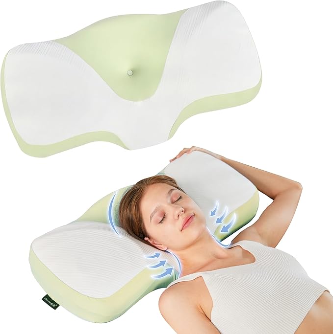 Without Pain Cervical Neck Pillow for Sleeping, Ergonomic Contour Side Sleeper Pillows for Adults, Cooling Orthopedic Pillow for Neck Relief Support, Memory Foam Pillows Back Stomach Sleepers [Green]