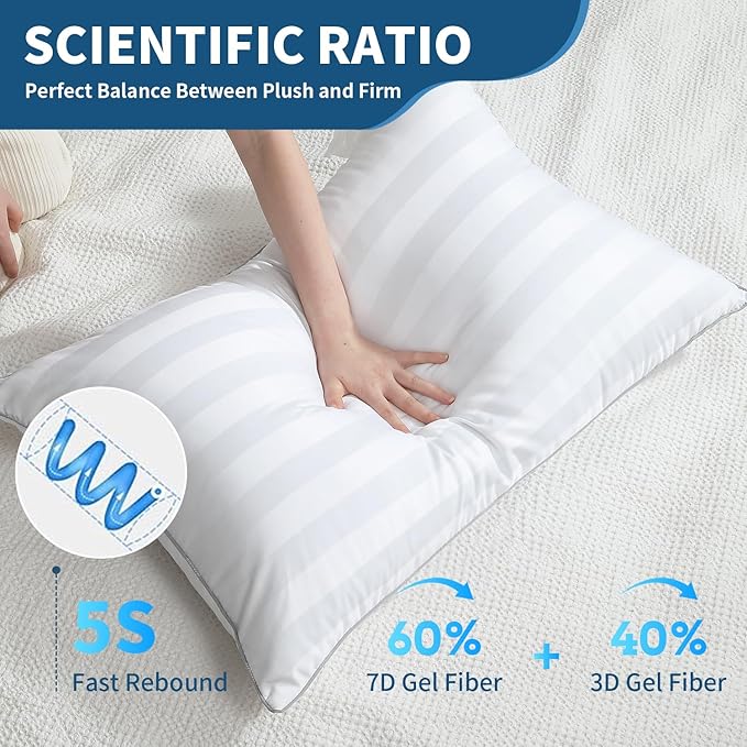 pillows standard size set of 2 (White stripe), Cooling Hotel Quality, Gusseted Pillow for Back, Stomach or Side Sleepers,20 x 26 Inches