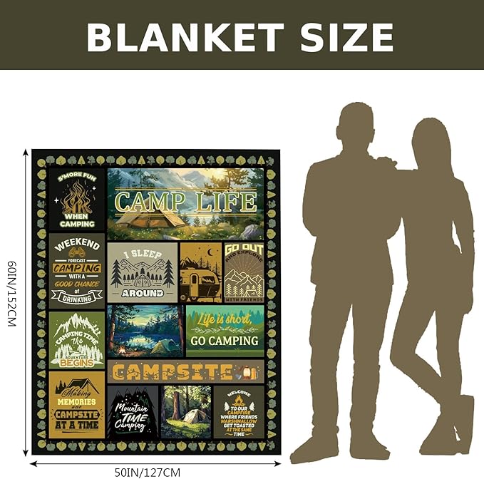 Camping Blanket, Camping Gifts for Women, Camping Accessories, Camping Gifts, Camping Decor for Camper, Camping Essentials for Women on Outdoors, RV Travel 50X60 in