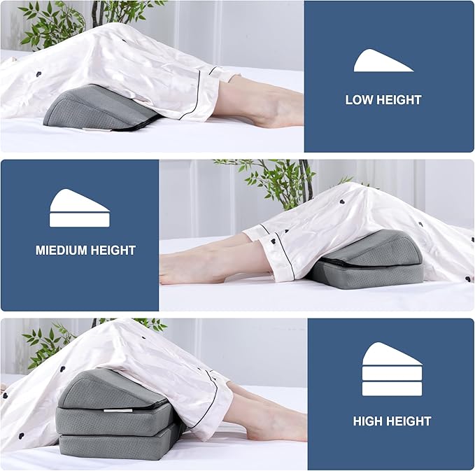 HOMBYS 3-in-1 Adjustable Height Wedge Pillow, 7" Height Leg Knee Pillow for Side Sleepers & Aligns Spine, Supportive Bolster Pillow for Pregnancy Relieves Pressure Hip Leg Elevation, 22", Light Grey