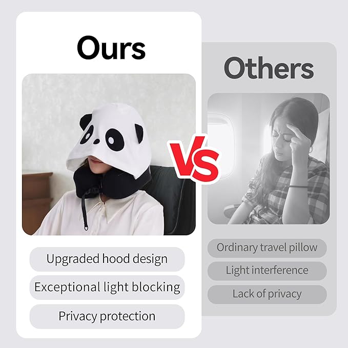 Travel Pillow with Hood for Kids and Adults, Memory Foam Neck Pillow for Airplane, Car, and Train, Hooded Travel Pillow Ergonomic Design, Breathable Fabric, Portable and Compact for Ultimate Comfort