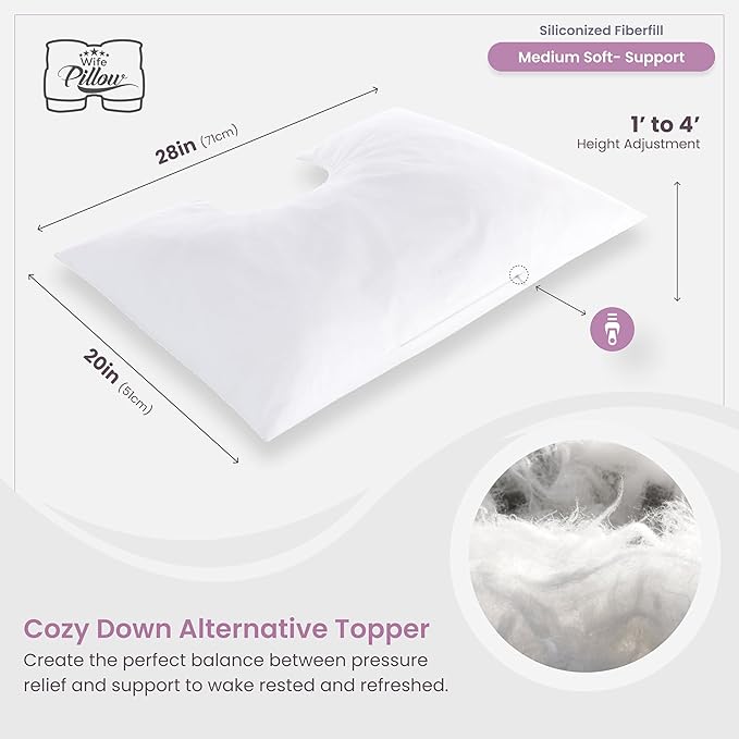 Topper, Down Alternative Premium Siliconized Fiberfill - Machine Wash & Dry. Adjustable for Side Sleepers by Zipper Access, Add or Remove Filling for Best Sleeping: Medium Support