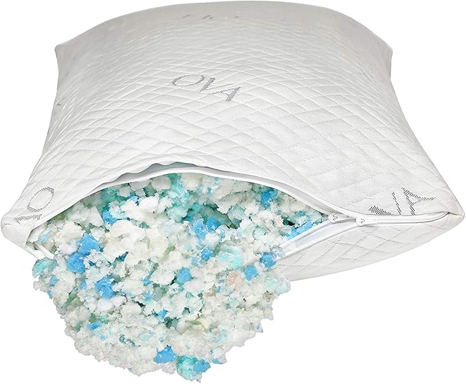 OVA - Queen Size Tri-Blend Memory Foam Hypoallergenic Pillow, Cooling Cover, Firm or Soft Customizable. Machine Washable, 100% Made in The U.S.A. 60 Day Risk Free Trial! (1 Pack, Queen)