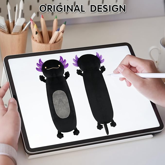 36" Giant Black Axolotl Stuffed Animal, Cute Soft Long Axolotl Plush Body Squishy Pillow Big Plushies Toy, Gift for Kids, Boys, Halloween, Christmas, Thanksgiving, Birthdays