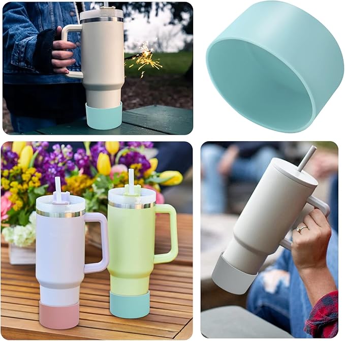 2 Pcs 3 Inch / 75mm Mint Green Water Bottle Boot, Silicone Tumbler Sleeve Water Bottle Bumper, Tumbler Accessories Water Bottle Bottom Protector for 20oz 30oz 40oz Tumbler Water Bottle