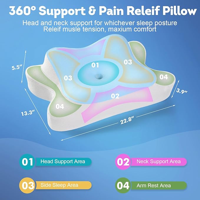 Cervical Neck Pillow, Side Sleeper Pillow for Neck Shoulder Pain Relief, Contour Memory Foam Cooling Pillow for Back Stomach Sleepers, Ergonomic Orthopedic Pillow