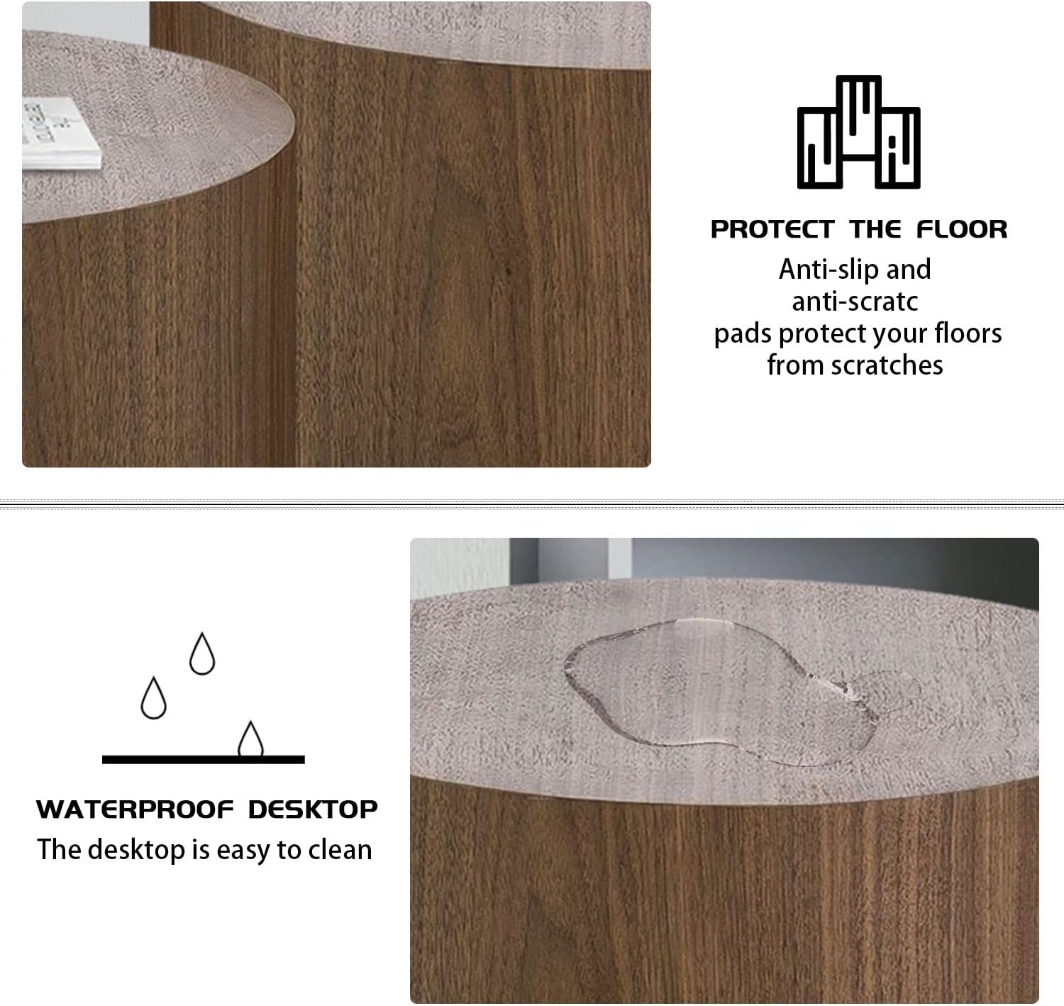 18.9”Round Nesting Coffee Table Set of 2,Wooden Circle Coffee and End Tables,Durable Accent Furniture,Modern Space-Saving Design for Small Living Rooms,Offices,No Assembling Needed,Walnut