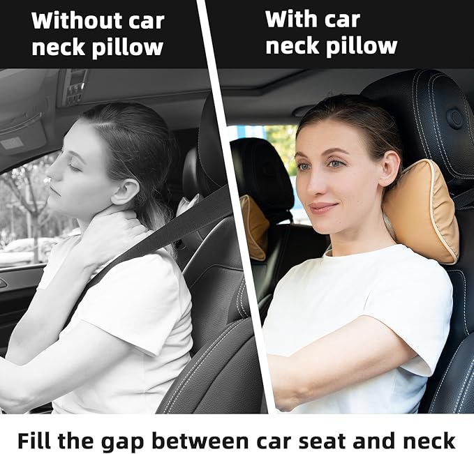 Car Neck Pillow, Car Headrest Pillow for Driving with 2.2" Rear View Blind Spot Mirrors, Memory Foam Car Pillow for Cervical Support, Vehicle Headrest Pillow for Car Seat, Beige