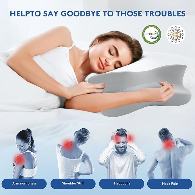 Cervical Pillow for Neck Pain Relief, Cooling Contour Memory Foam Pillows Support Odorless Ergonomic Neck Pillow Adjustable Orthopedic Bed Pillow for Side Back Stomach Sleeper with Pillowcase