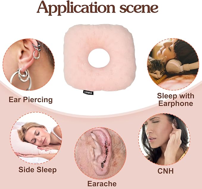 Piercing Pillow, Ear Hole Piercing Pillows, O-Shaped Side Sleeping Pillow, Ear Protector Pillow for Ear Pain, Piercing, CNH, Pain Relief Sleeping, Pressure Sore, Minky Dot(Pink)