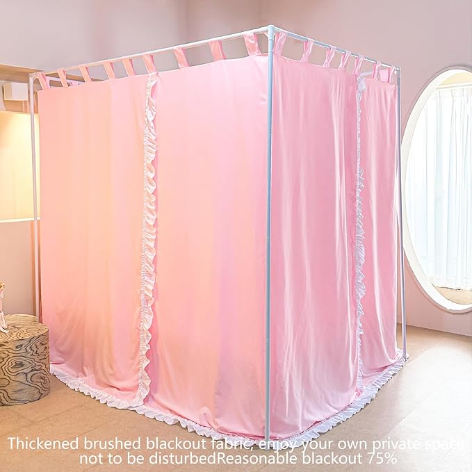AIKASY Peach Pink Canopy Bed Curtains with Top Ties and Tie Backs for Bedroom Decoration - King Size Bed Curtains with Windproof and Lightproof Features