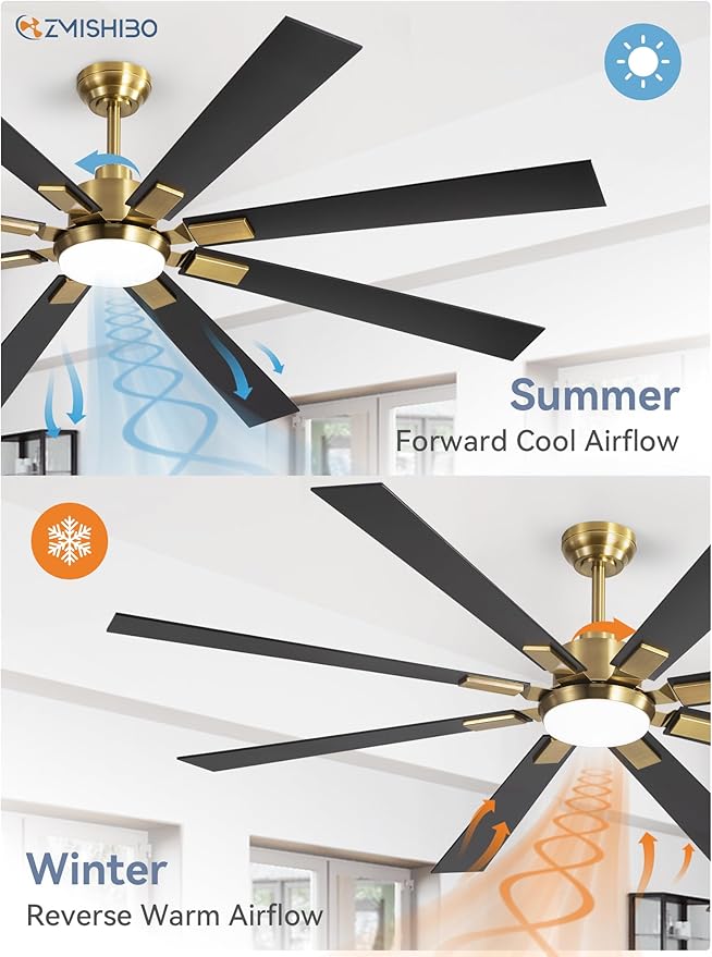 72 inch Black and Gold Ceiling Fans with Lights and Remote, Indoor/Outdoor Ceiling Fan for Patio Living Room, 6 Speed Reversible Quiet DC Motor, 3 CCT, Dual Finish Blades