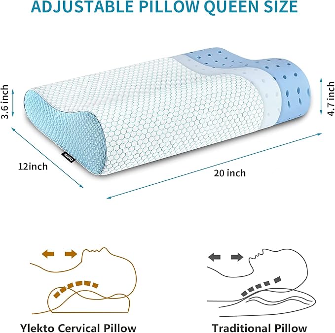 Memory Foam Pillows Neck Pillow for Sleeping, Ergonomic Cervical Pillow Bed Pillow for Side Back Stomach Sleeper, Orthopedic Contour Pillow for Neck and Shoulder Pain Relief