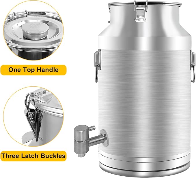 304 Stainless Steel Milk Can，35L Milk Bucket Wine Pail Bucket 9.25 Gallon Milk Can Tote Jug with Sealed Lid Heavy Duty for Milk and Wine Liquid Storage