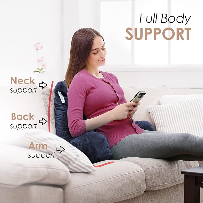 Nestl Reading Pillow Standard Bed Pillow, Back Pillow for Sitting in Bed Shredded Memory Foam Chair Pillow, Reading & Bed Rest Pillows Navy Blue Back Pillow for Bed, Bed Chair Arm Pillow with Pockets