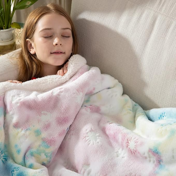 COSUSKET Glow in The Dark Blanket for Kids, Animal Paws Luminous Birthday Super Soft Fuzzy Plush Sherpa Furry Fleece Colorful Throw Blanket 50"x60" Boys Girls Gifts