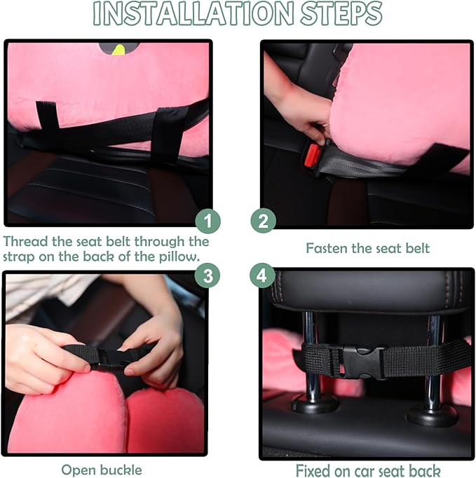 Kids Travel Pillow for Car Seat with Hand Muff, Cartoon Neck & Headrest Seat Belt Pillow for Car Road Trips Long-Distance Travel Sleeping Pillow for Adults and Children, Purple Unicorn