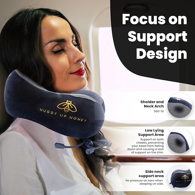 Travel Neck Pillow Memory Foam with Velvet Cover for Relaxing Journeys - Neck Pillow for Airplane,Car,Bus,Train,Comfortably Head Supports, Portable and Washable (Black)