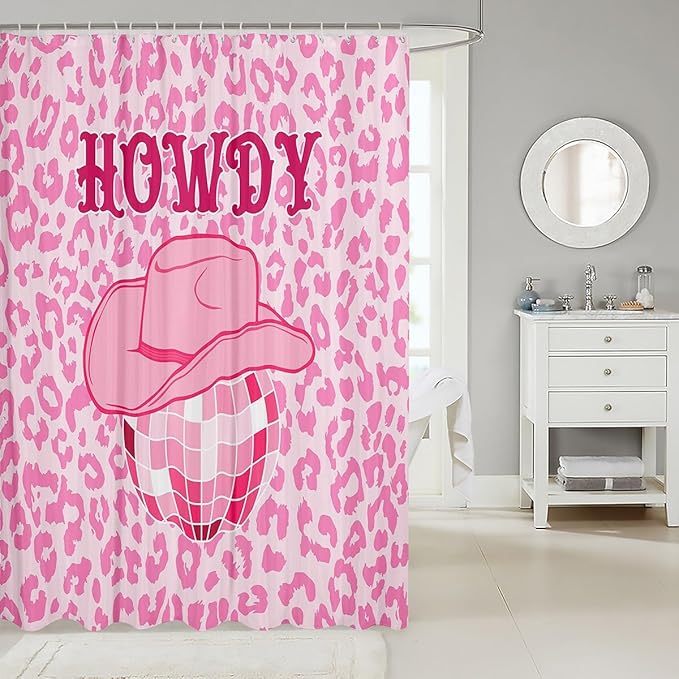 Manfei Western Cowgirl Shower Curtains,Pink Leopard Cheetah Skin Wildlife Bathroom Curtains for Girls Women,Cowboy Hat Rustic Fashion Pink Romantic Waterproof Curtains,12 Hooks Suits,72" W x 72" L