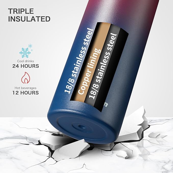 32 oz Insulated Water Bottle with Paracord Handles & Strap, 2 Lids(Straw Lid&Spout Lid), Stainless Steel Reusable Wide Mouth Metal Water Bottle With Straw, Double Walled, Thermo Mug(Dark Rainbow)