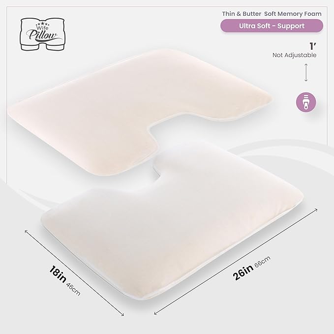 Insert, Plush Molded Memory Foam 80D - Can Use As Thin Sleeping Pillow for Stomach Sleeper. Ergonomic Size, Orthopedic Neck U Shaped Cutout: Ulta Soft High-Density Layer Support