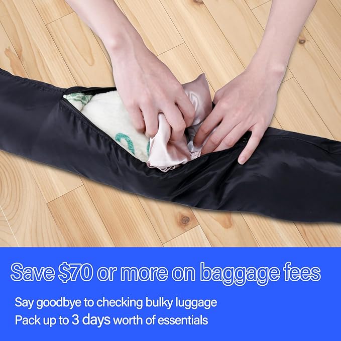 Travel Pillow You Stuff with Clothes, Stuffable Travel Pillow Transforms Into Extra Luggage Without Excess Fees, Stuffable Neck Pillow No Filler Fits 3+ Days of Travel Essentials Black