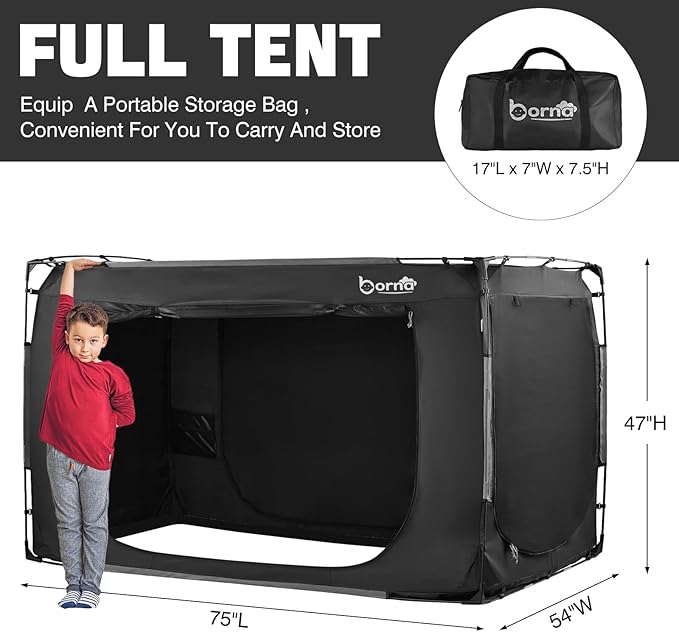Borna Bed Tent Bed Canopy Full Size, Portable Sleeping Tents Dream Tents Indoor for Kids and Adult, Breathable 70% Blackout Big Space on Bed with Three Doors (Mattress Not Included)
