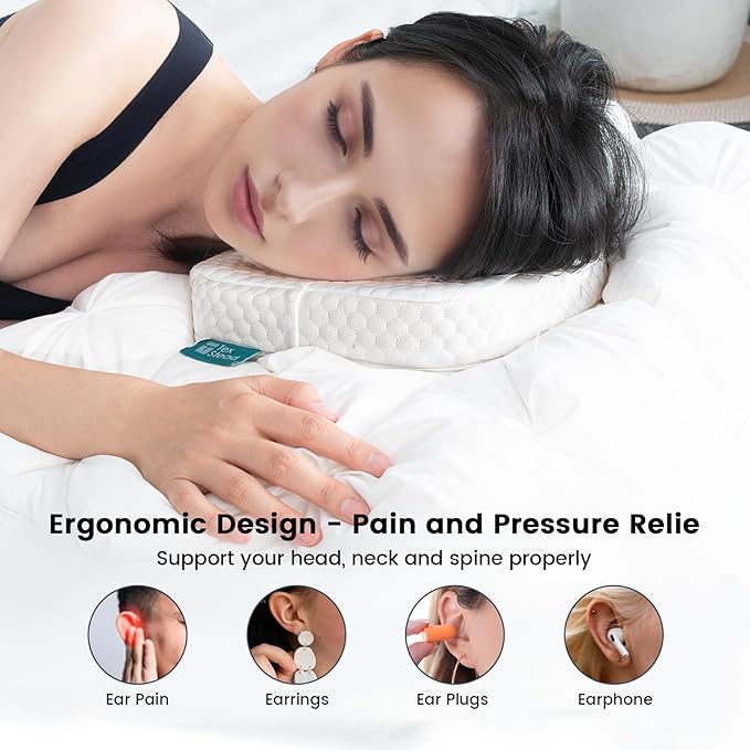 Ear Pillow with Ear Piercing for Side Sleeping, Ear Hole Memory Foam Cooling Pillows for CNH and Ear Pain Ear Inflammation Pressure Sores, Travel, White