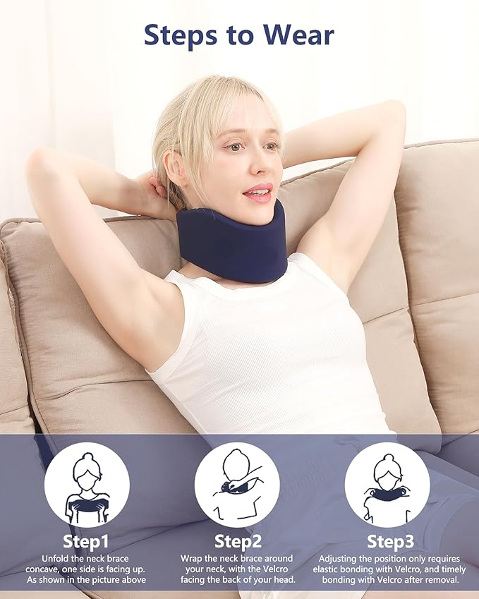 Neck Brace for Pain Relief - 2024 Upgrade Washable Cervical Collar for Neck Pain and Support, Silicone Cervicorrect Neck Brace for Sleeping, Neck Posture Corrector (Dark Blue, 3.35 inch Height)