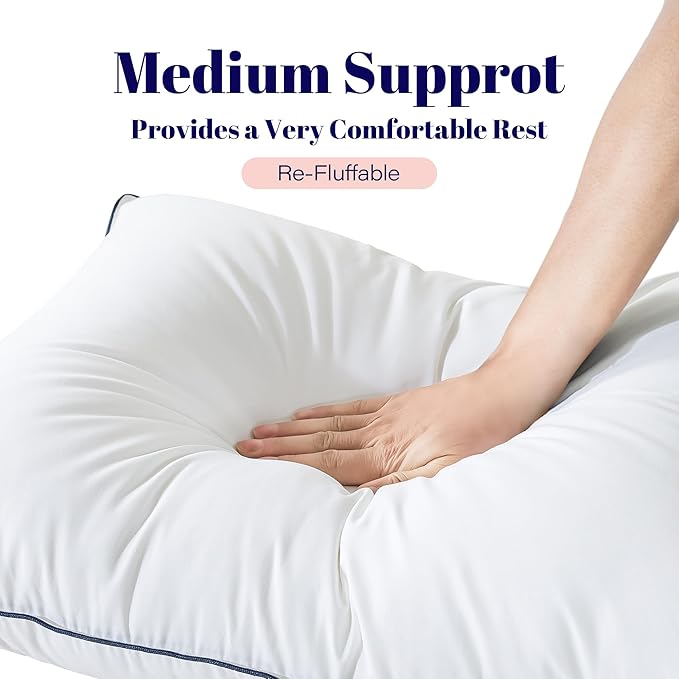 Cosybay Goose Feather and Down Bed Pillow, Premium Medium White Pillow Inserts for Sleeping, Luxury Bedding Pillows for Side and Back Sleepers, King Size, 20x36 Inches, 2 Pack