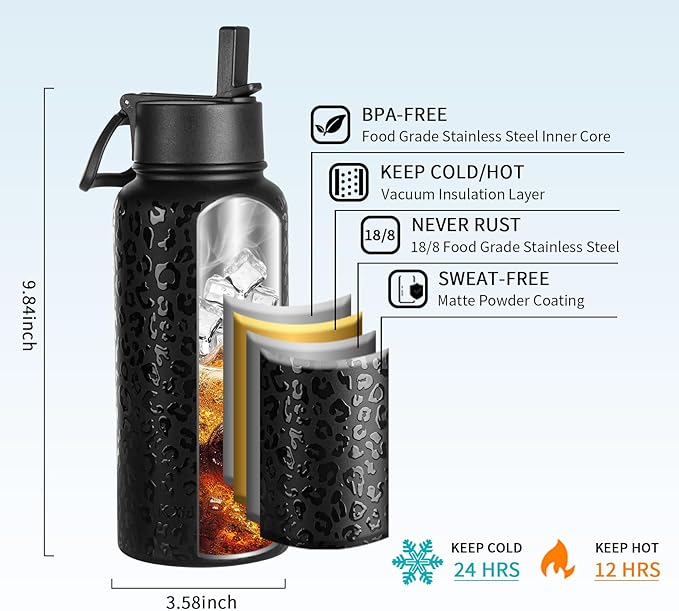 40 oz Insulated Water Bottle with Paracord Handles & Strap, 2 Lids(Straw Lid&Spout Lid), Stainless Steel Reusable Wide Mouth Metal Water Bottle With Straw, Double Walled, Thermo Mug(Rubber Pink)