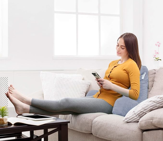 Nestl Reading Pillow Standard Bed Pillow, Back Pillow for Sitting in Bed Shredded Memory Foam Chair Pillow, Reading & Bed Rest Pillows Ice Blue Back Pillow for Bed, Bed Chair Arm Pillow with Pockets