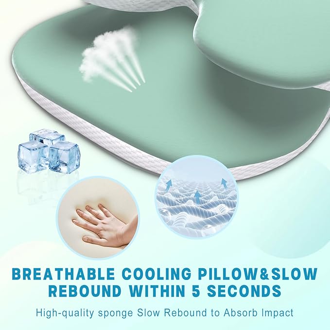 Cervical Pillow for Neck and Shoulder Pain Relief, Ergonomic Neck Pillow for Sleeping, Contour Memory Foam Cervical Pillow, Neck Pillow for Side Back Stomach Sleepers with Silk Fabric (Light Green)