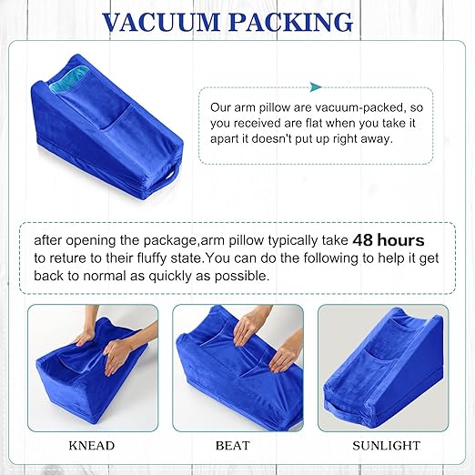 Buryeah Arm Pillow Arm Elevation Pillow with 2 Pockets, Soft Ergonomic Support Pillow for Elbow Arm Rest Wedge Pillow Broken Arm Gifts with High Density Foam for Recovery Sleeping Care(Blue)