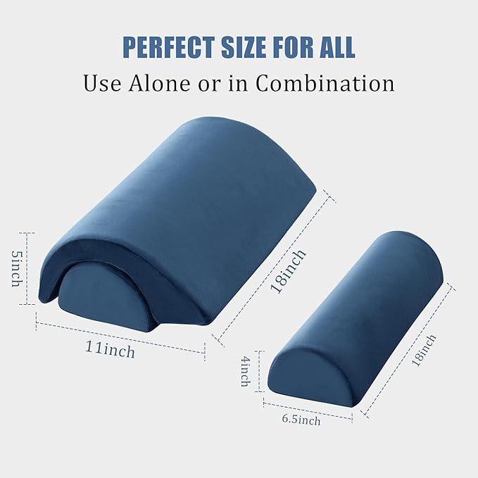 ROYALAY Half Moon Bolster Knee Pillow for Legs, Knees, Lower Back and Head, Adjustable Semi Roll Round Lumbar Support Pillow for Bed Sleeping, Health Large half moon pillow for Reduce Pressure,blue