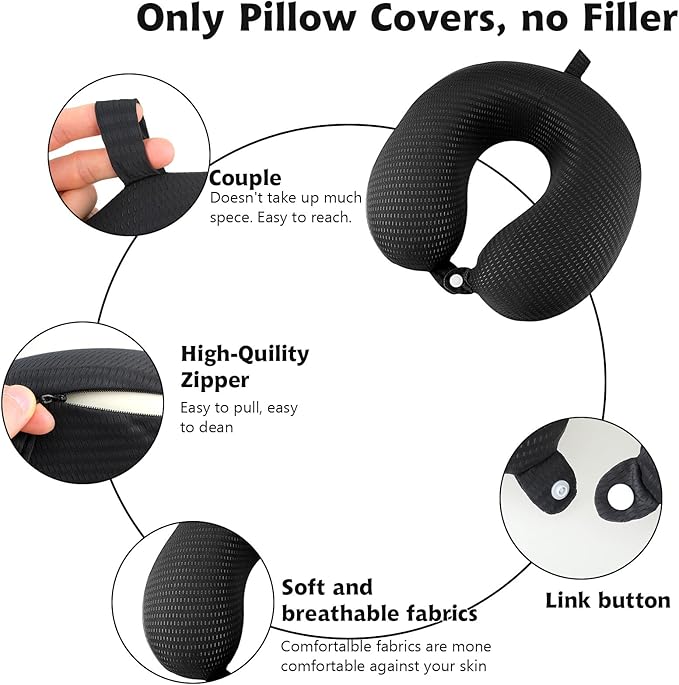 Neck Pillow Replacement Cover Travel U Neck Pillow Case Cover Travel Neck Pillow Cover Pillow, U Shaped Neck Pillow Washable Cover, Airplane Pillow Cover (Only Pillow Covers, no Filler)