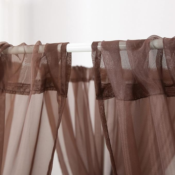 Canopy Bed Curtains for Twin Bed, Coffee Pincess Girls Bed Canopy, Adults Room Decor (Coffee)