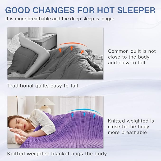 Knitted Weighted Blanket(Purple 50"x60" 5lbs),Home Décor Cooling Throw Blanket for Hot Sleepers,Hand Made Chunky Knit Heavy Blanket Use on Twin Size Bed