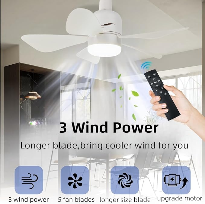 Socket Fan Light Ceiling Fans with Lights and Remote,19''Light Socket Fan with Dimmable Led Light Bulb, 3 Colors 3000k-6500k,Socket Room Fan for Bedroom