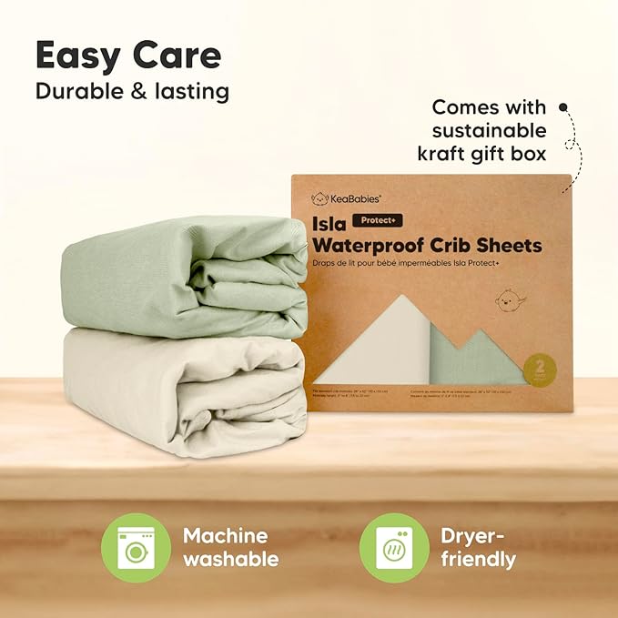 2-Pack Waterproof Crib Sheets for Boys, Girls - Viscose Derived from Bamboo Crib Sheets Neutral, Crib Mattress Protector Sheet, Soft Toddler Bed Sheets, Fitted Baby Crib Sheets Girl, Boy (Avocado)