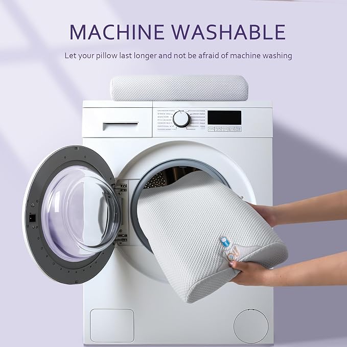 Silicone Cervical Pillow for Pain Relief, Shoulder & Neck Support Machine Washable Silicone Neck Pillow with Cool Silk Breathable Pillowcase, Ergonomic Pillow for Side, Back, Stomach Sleepers